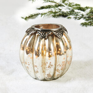 Sølv glasmelon med metaldeko., lille - 14CM