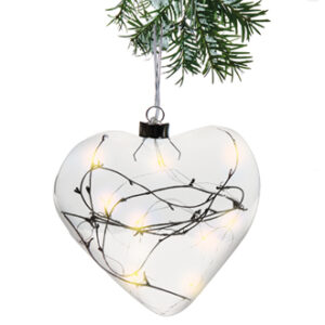 Hjerte, glas, med LED lys (BATTERI) - 15X25CM
