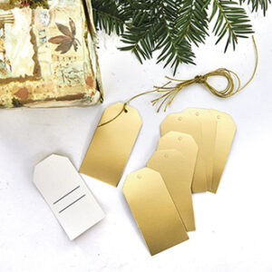 Gavemærker, med snor, metallic guld - 8X4CM, 8/POS