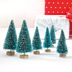 Chenille juletræer med fod, 8&10cm - 6/ÆSK