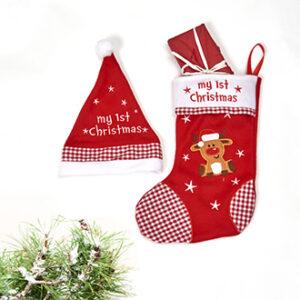 Nissehue&julesok, til baby, 'my 1st x-mas' - 32CM, 2/SÆT