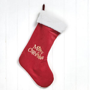 Julesok, velour med foer&pelskant, Merry X-mas - 57CM