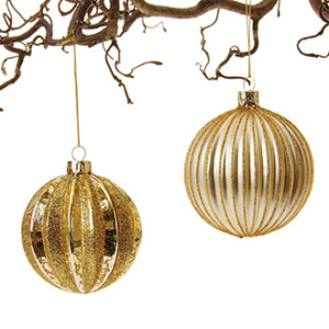 Glaskugle, antik guld, med snor - 8CM, 2 ASS.