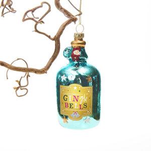 Gin flaske, turkis glas, med snor - 10CM