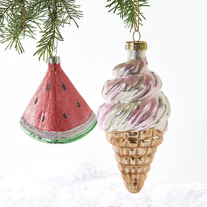 Vandmelon/isvaffel, glas, med snor, H:8&12cm - 2 ASS.