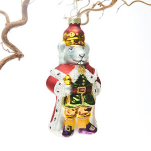 Glasfigur, mus med kongekrone, med snor - 13CM
