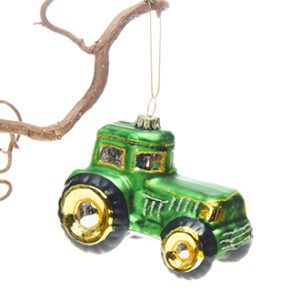 Traktor, glas, grøn, med snor - 7X9CM