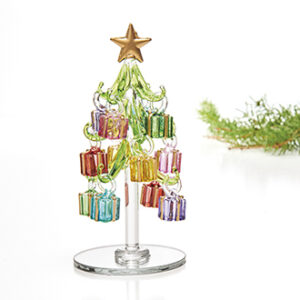 Juletræ, grønt glas med kulørte gaver - 13CM