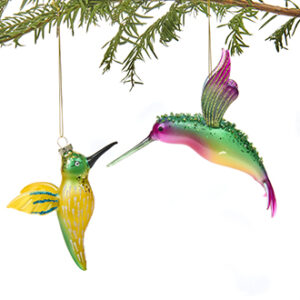 Kolibri, glas, med snor&glimmer, H: 11-14cm - 2 ASS.