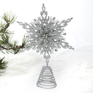 Topstjerne, metal, sølv med glimmer - 30CM