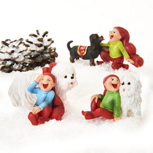 Bramming nisse, poly., med hund - 5CM, 3 ASS.