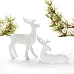 Rensdyr, porcelæn, hvid, H: 11/18cm - 2 ASS.