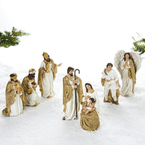 Religiøse fig., poly., med guldglimmer, H:12-17cm - 7/SÆT