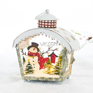 Lygte med juledeko., metal, LED lys (BATTERI) - 22CM