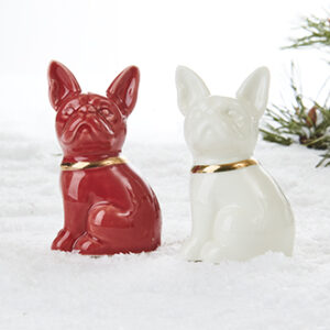 Salt&pebersæt, porcelæn, rød/hvid hund - 10CM, 2/SÆT