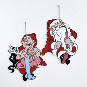Bramming julefar+kone, træ, til ophæng - 40CM, 2 ASS.