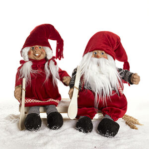 Nisse, mand/kone, siddende - 30CM, 2 ASS.