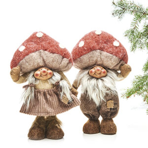 Nisse, med svampehat, mand/kone, stof - 33CM, 2 ASS.