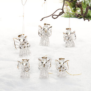 Engle, glas, med gulddeko.&snor - 4CM, 6/ÆSK