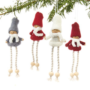 Nisse, stof, med hængeben&snor - 13CM, 4 ASS.