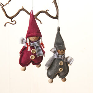 Nisse, pige/dreng, velourtøj, rød/grå - 12CM, 2/ÆSK