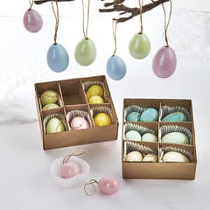 Hængeæg m/glimmer, H:4&5cm 9/æsk