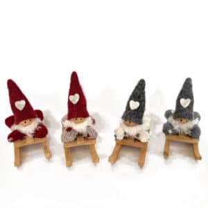 Nisse, stof, p/slæde, rød/grå, 6CM