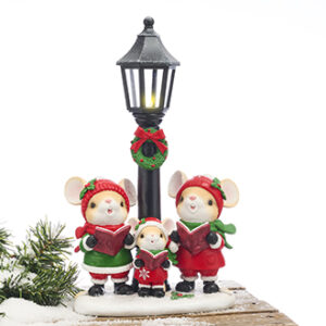 Julemus v/lygtepæl, poly., m/LED lys (BAT)- 30,5CM,
