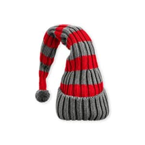 Nissehue, strik, grå/rød striber