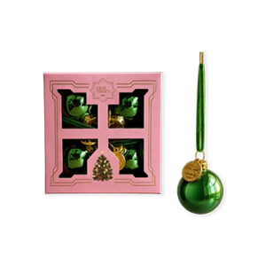 Kugler, glas blank grøn 4cm, gl. rosa æske