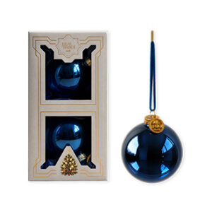 Kugler, glas, blank blå, 8cm, grå æske
